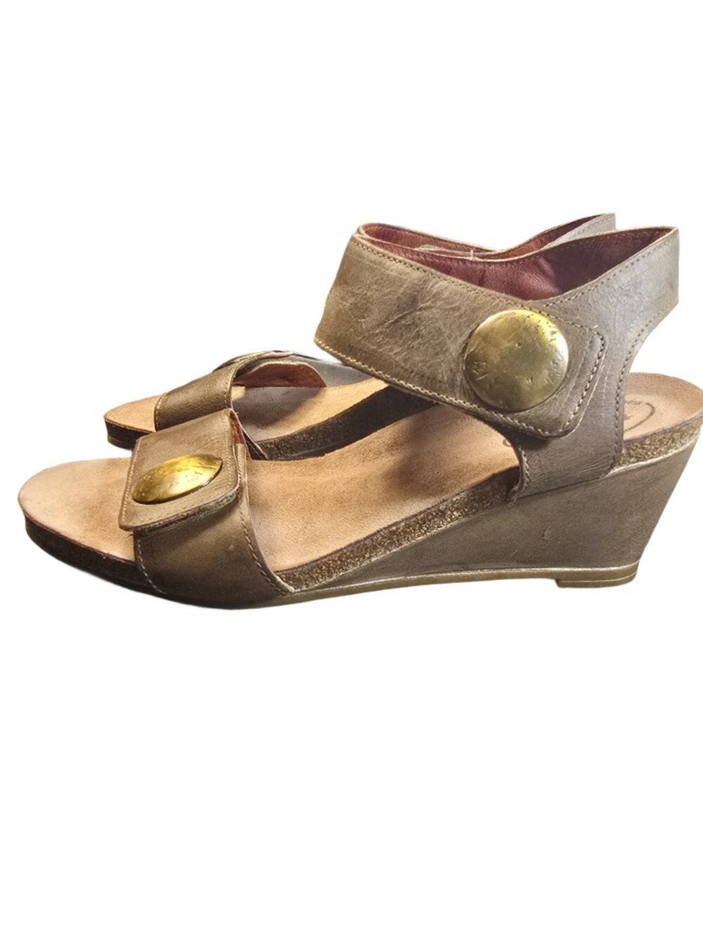 Taos Footwear Taupe Carousel 2 Leather Slingback Sandals with Gold Accents Sz.39 - Picture 3 of 11